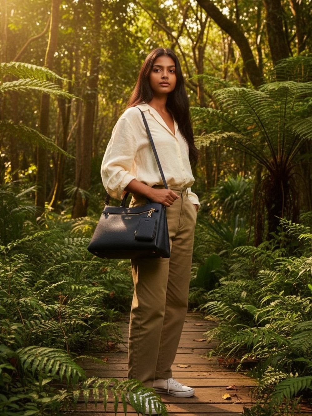 DKNY Maddy Navy Leather Messenger Satchel with Gold Hardware
